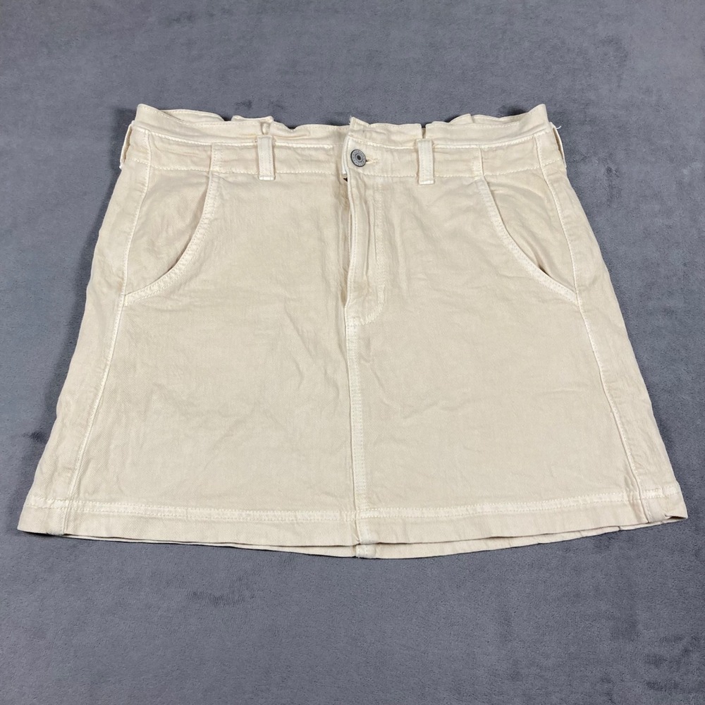 American Eagle Cream Denim Mini Skirt Paperbag Waist Size 10 Regular